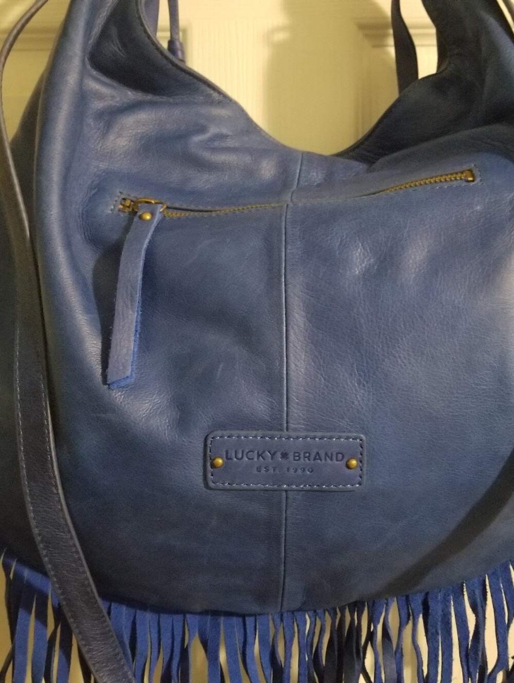 Lucky Brand Blue Fringe Leather Hobo Purse - Picture 4 of 10